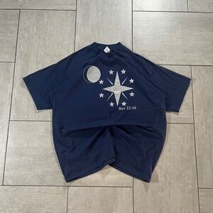 Fruit of the Loom Rev 22:16 Moon Stars Vintage Navy Blue T-Shirt Mens XL